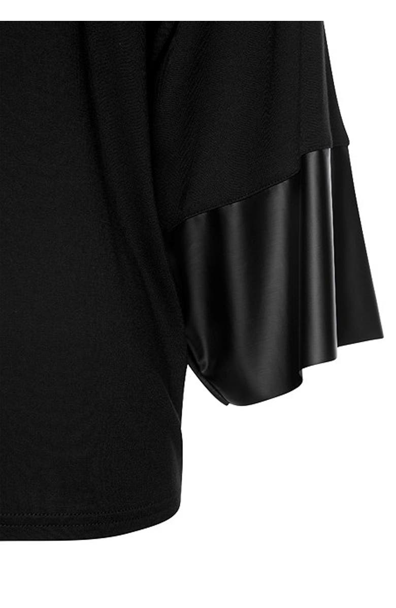 LASCANA Women's Dolman Sleeve Leather Trim Top, Alternate, color, Black