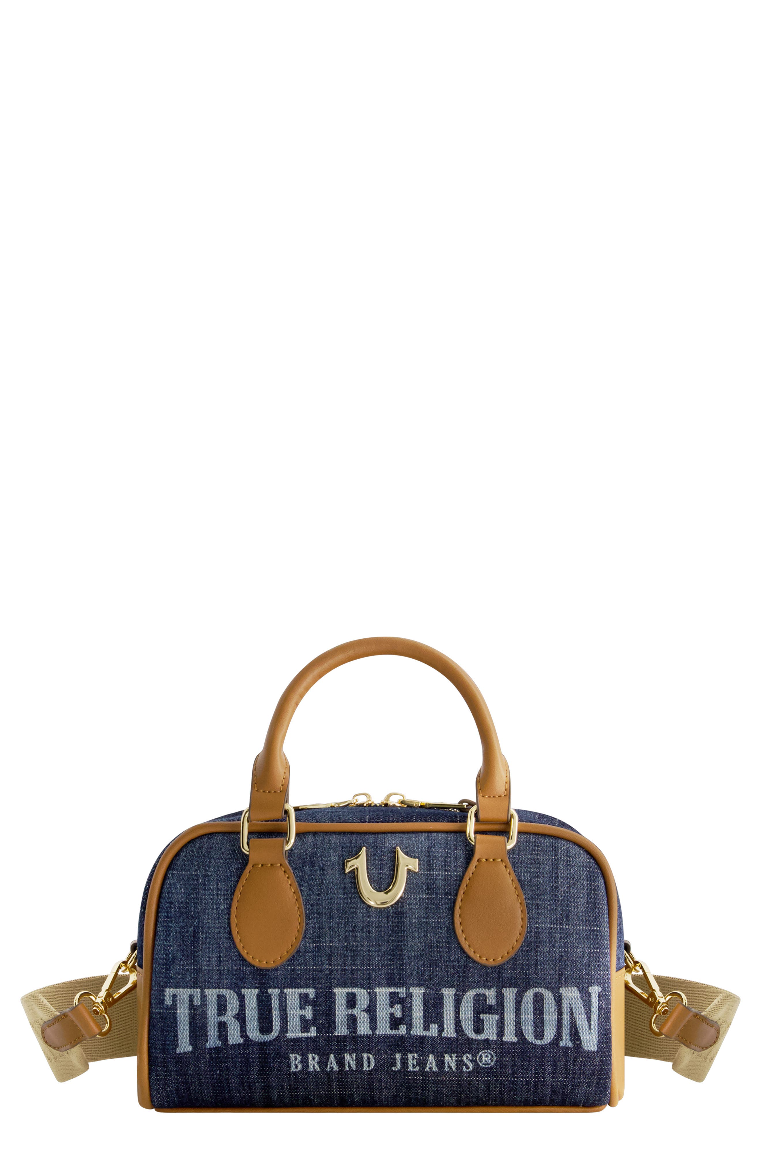 Denim Logo Mini Satchel Crossbody Bag, Main, color, DARK DENIM