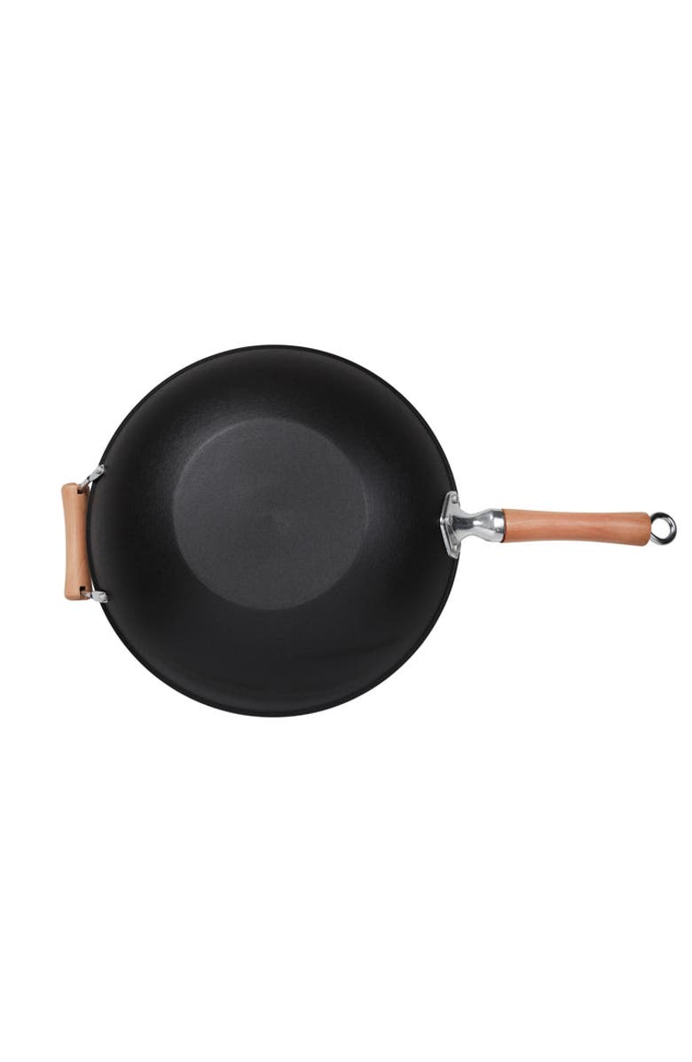 JOYCE CHEN Preseasoned Cast Iron Flat Bottom Wok with Maple Handle, 14-Inch, Alternate, color, Black