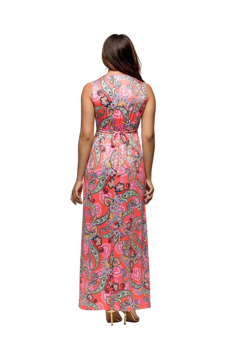 Maternity Pink Paisley Print V-Neck Empire Waist Sleeveless Maxi Dress, Alternate, color, Pink Multi