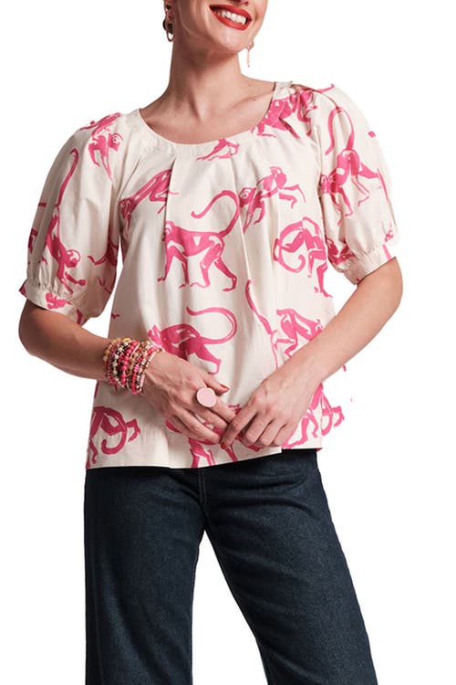 FRANCES VALENTINE FRANCES VALENTINE ZONDA TOP PINK MONKEY PRINT COTTON