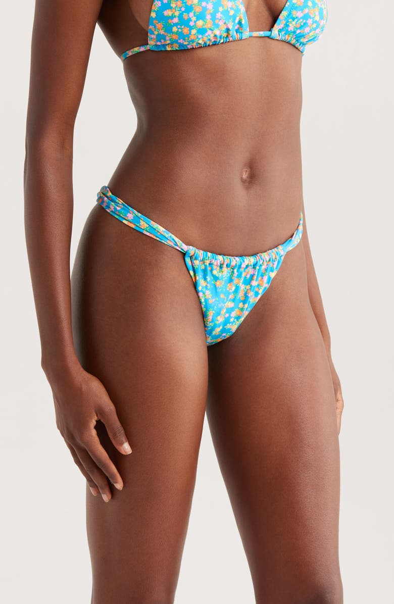 Kulani Kinis Ruched Thong Bikini Bottoms, Alternate, color, La Belle