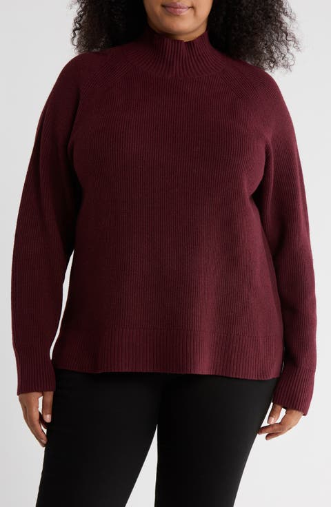 Mock Neck Raglan Sleeve Sweater (Plus)