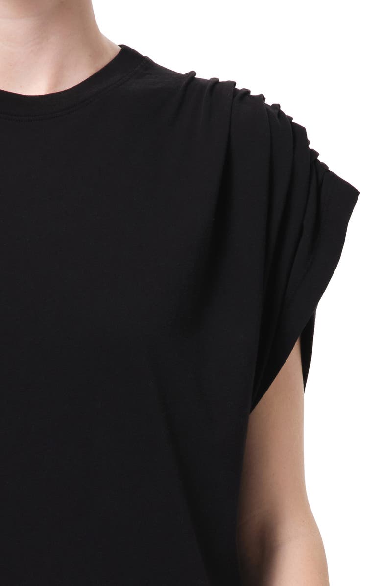 AGOLDE Roma Asymmetric Sleeve Organic Cotton Dress, Alternate, color, Black