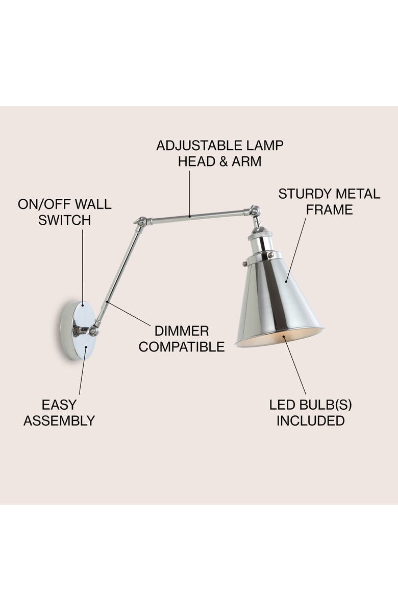JONATHAN Y Rover Adjustable Arm Metal LED Wall Sconce, Alternate, color, Chrome
