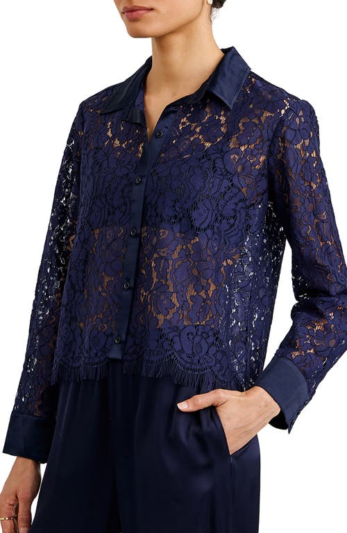Bella Dahl Lace & Satin Button-up Shirt In Blue