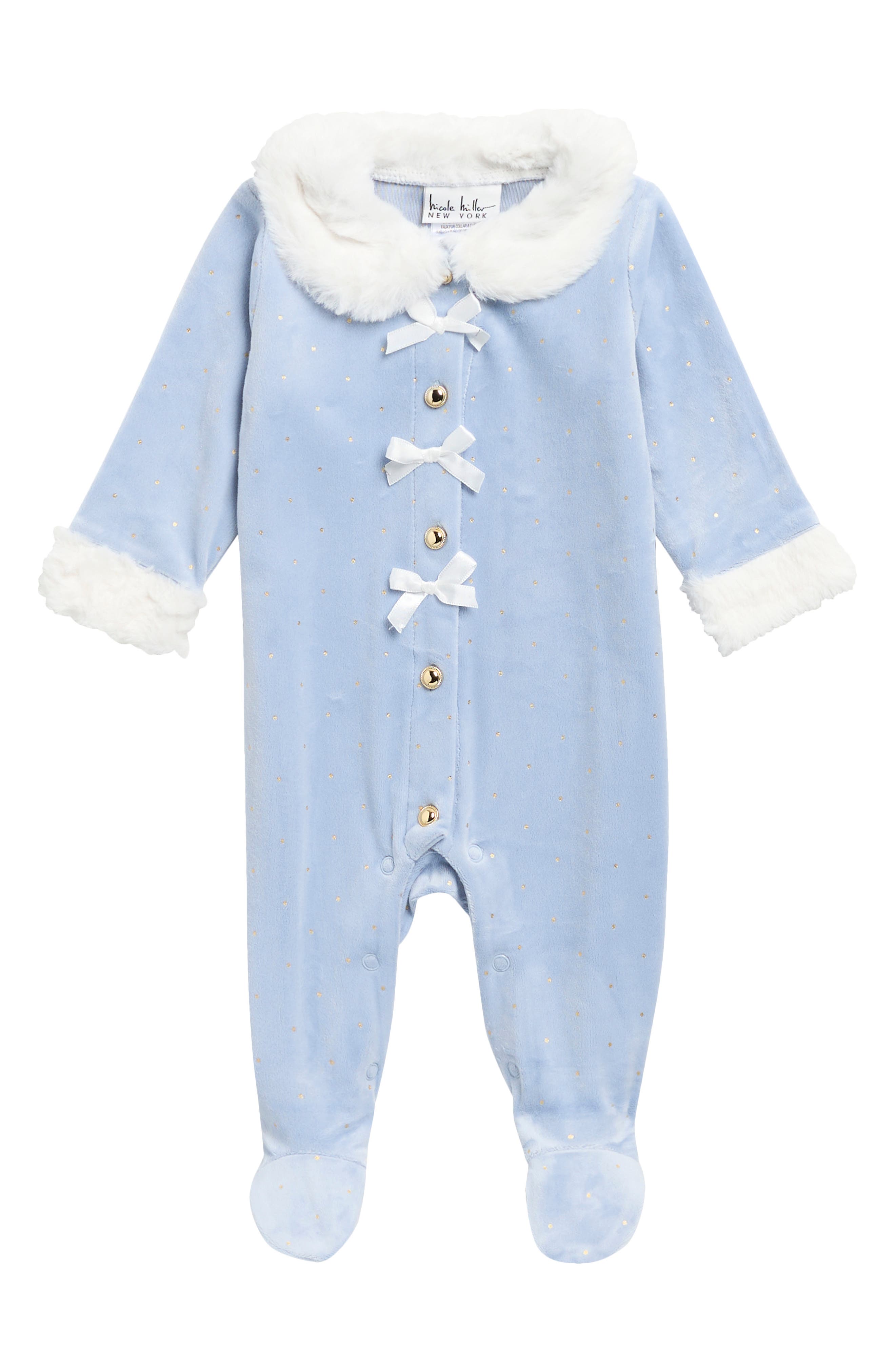 Kids' Faux Fur Trim Velour Footie