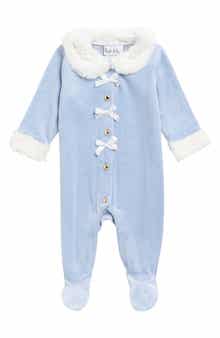 Kids' Faux Fur Trim Velour Footie
