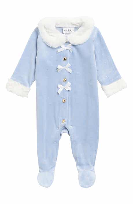 Kids' Faux Fur Trim Velour Footie