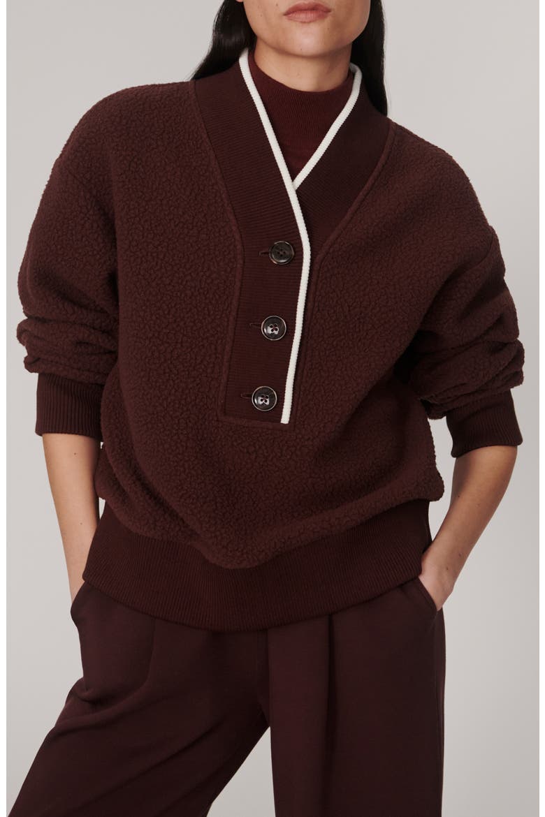 Brenna Button Neck Fleece Sweatshirt, Main, color, MAHOGANY