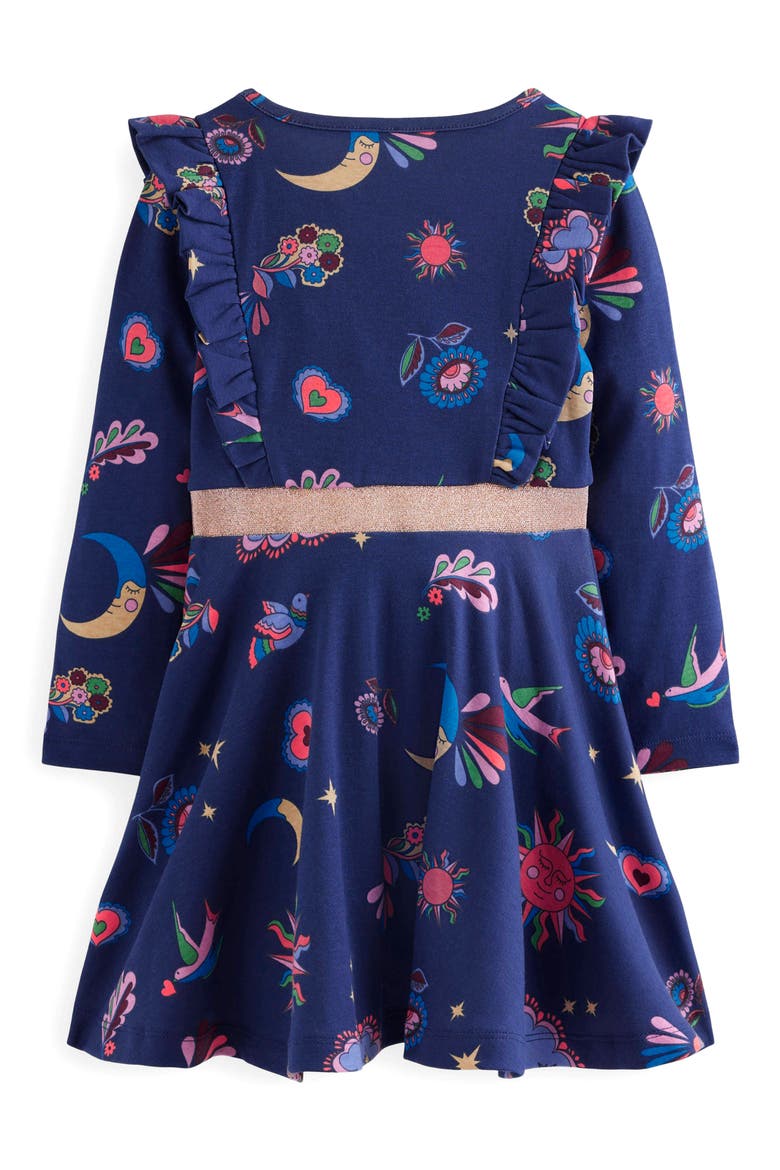 Kids' Cora Celestial Print Long Sleeve Cotton Jersey Dress, Alternate, color, COLLEGE NAVY CELESTIAL