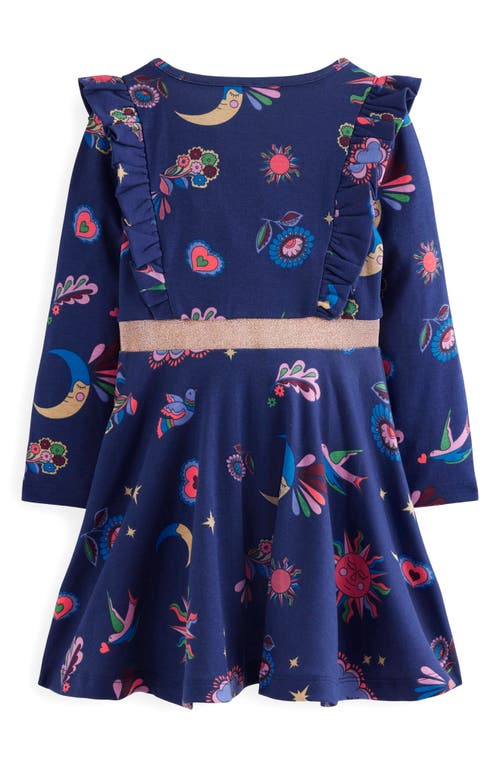 Mini Boden Kids' Cora Celestial Print Long Sleeve Cotton Jersey Dress In Blue