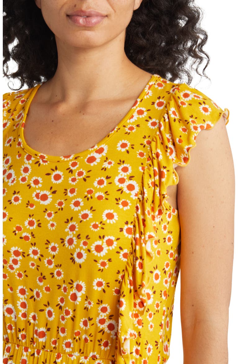 Floral Print Flutter Sleeve Dress, Alternate, color, SUNFLOWER