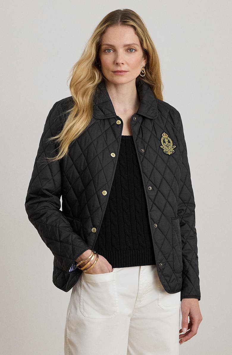 Lauren Ralph Lauren Crest Detail Quilted Jacket, Alternate, color, Black