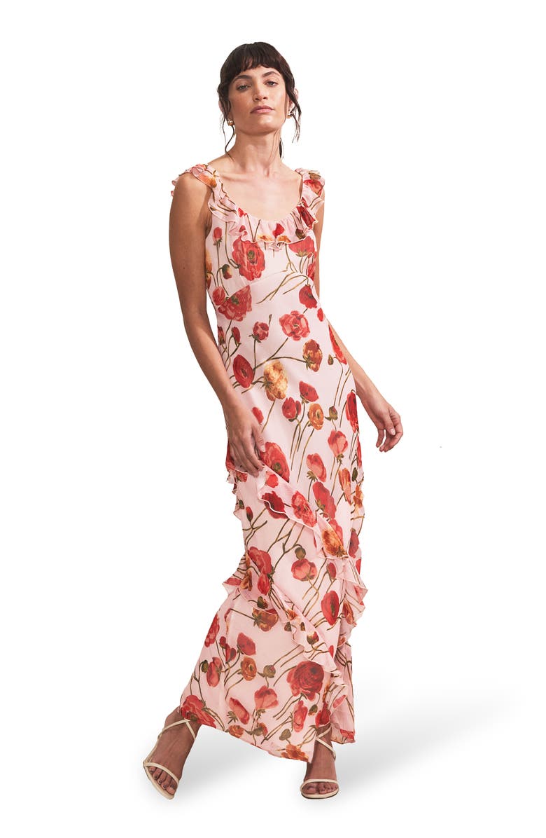 Ro&Zo Rosie Poppy Frill Neck Dress, Main, color, Pink