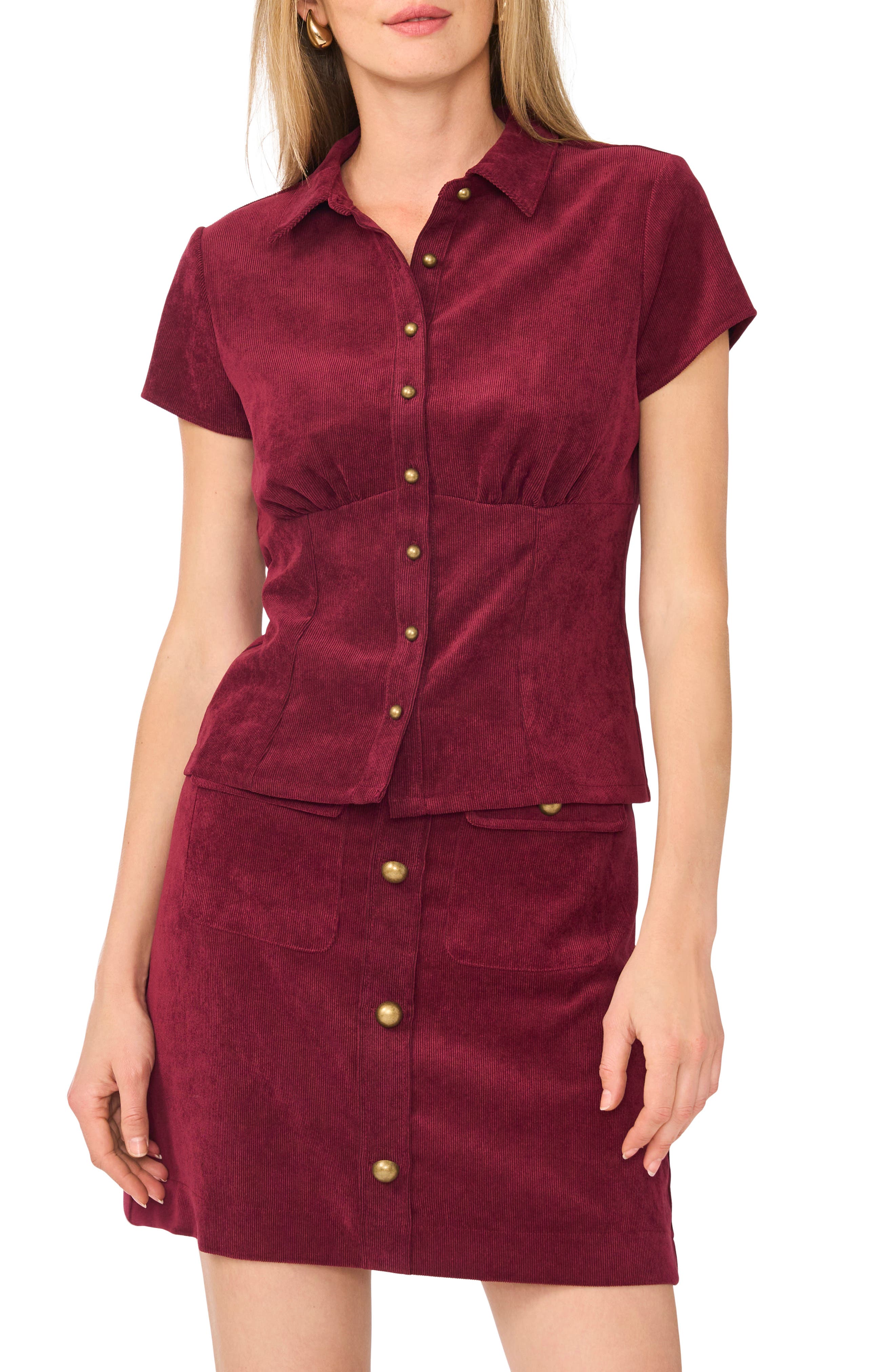 Corduroy Short Sleeve Button Front Shirt