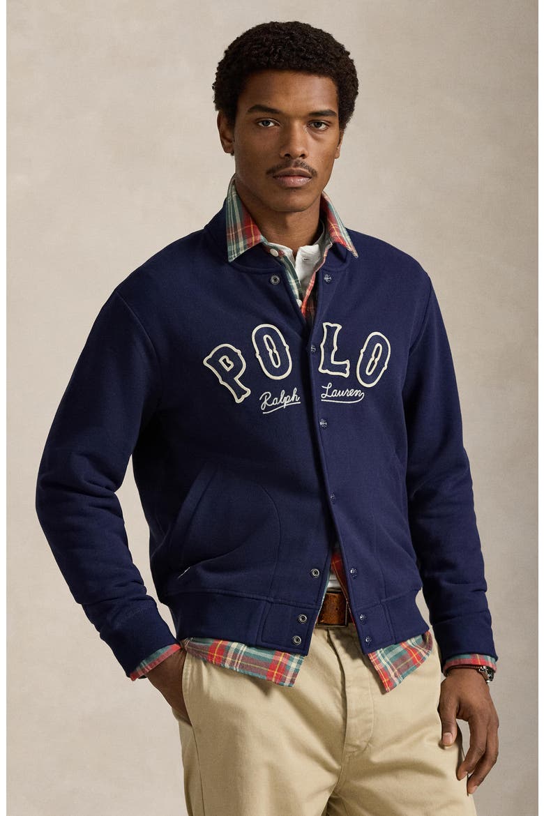 Logo Fleece Bomber Jacket, Alternate, color, CRUISE NAVY