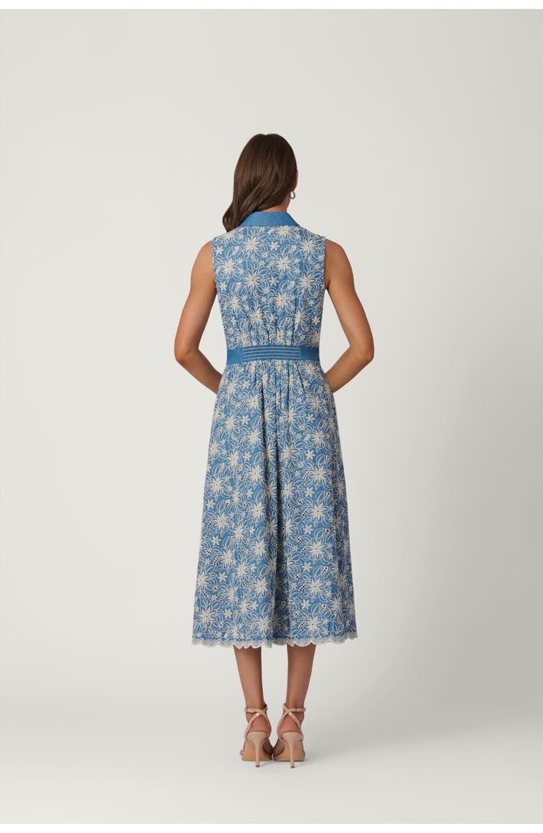 Shoshanna Embroidered Kendra Dress, Alternate, color, Chambray/Ivory