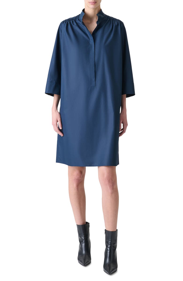 Akris Mandarin Collar Tunic Shirtdress, Main, color, Denim Blue