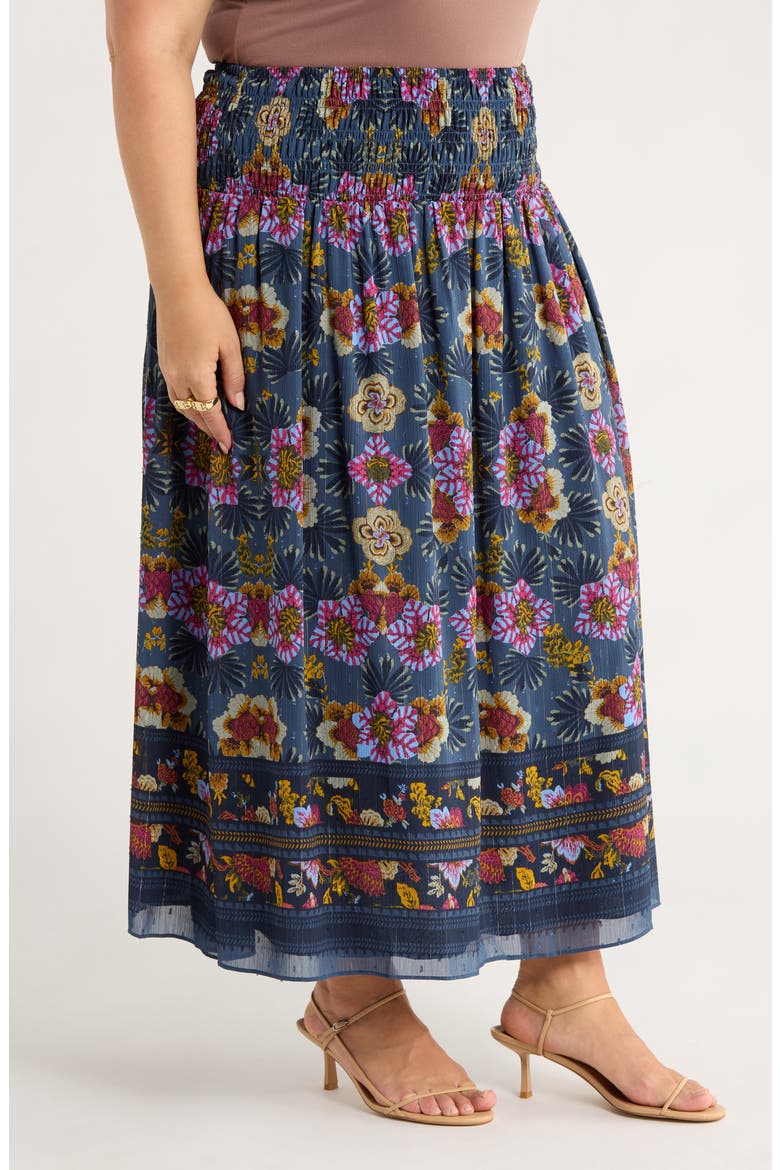 Smocked Waist Maxi Skirt, Alternate, color, GREEN GABLES BLOOMING BORDER