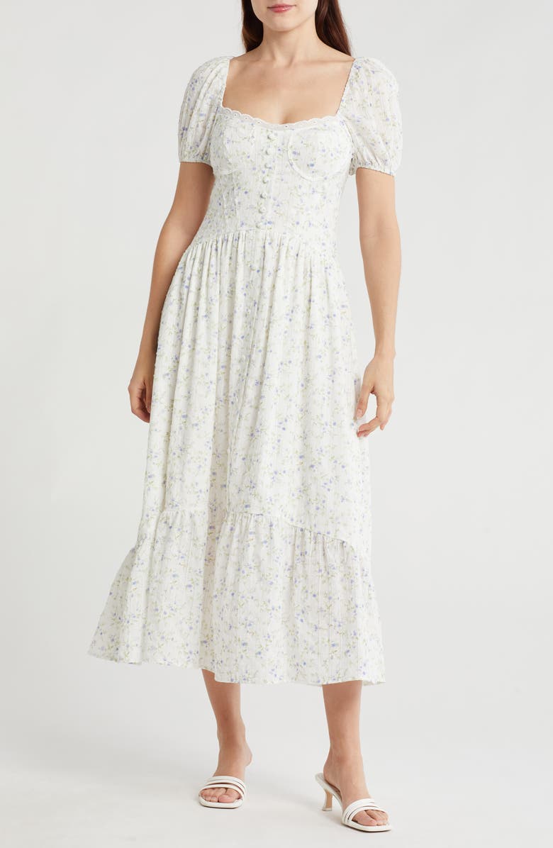 Blu Pepper Floral Sweetheart Short Sleeve A-Line Maxi Dress, Main, color, 