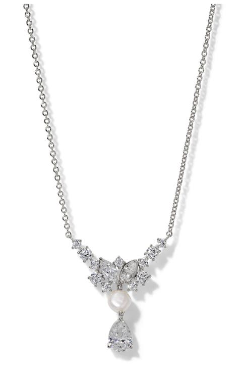 Ravish Cubic Zirconia & Genuine Pearl Frontal Necklace