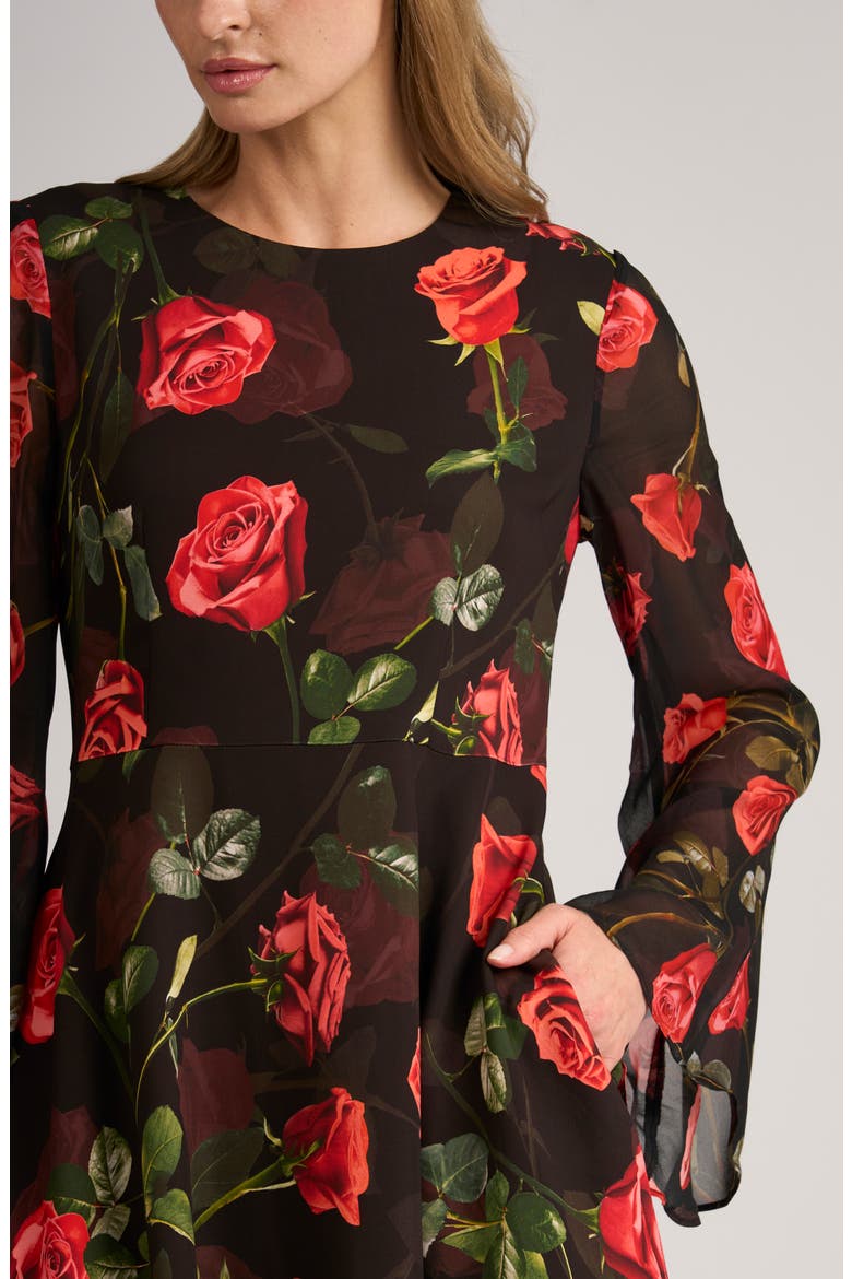 Lea Long Bell Sleeve Minidress, Alternate, color, RICH BLACK