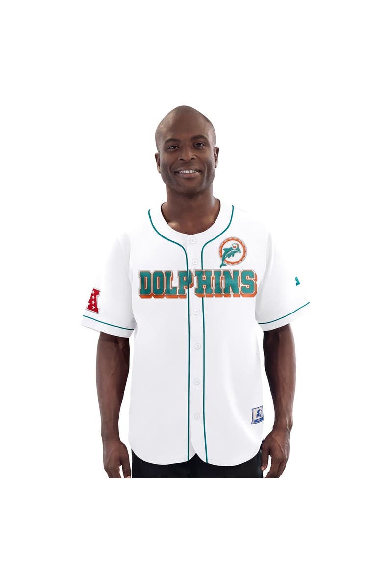 Men's Starter White Miami Dolphins Relay Vintage Full-Button Baseball Jersey, Alternate, color, White