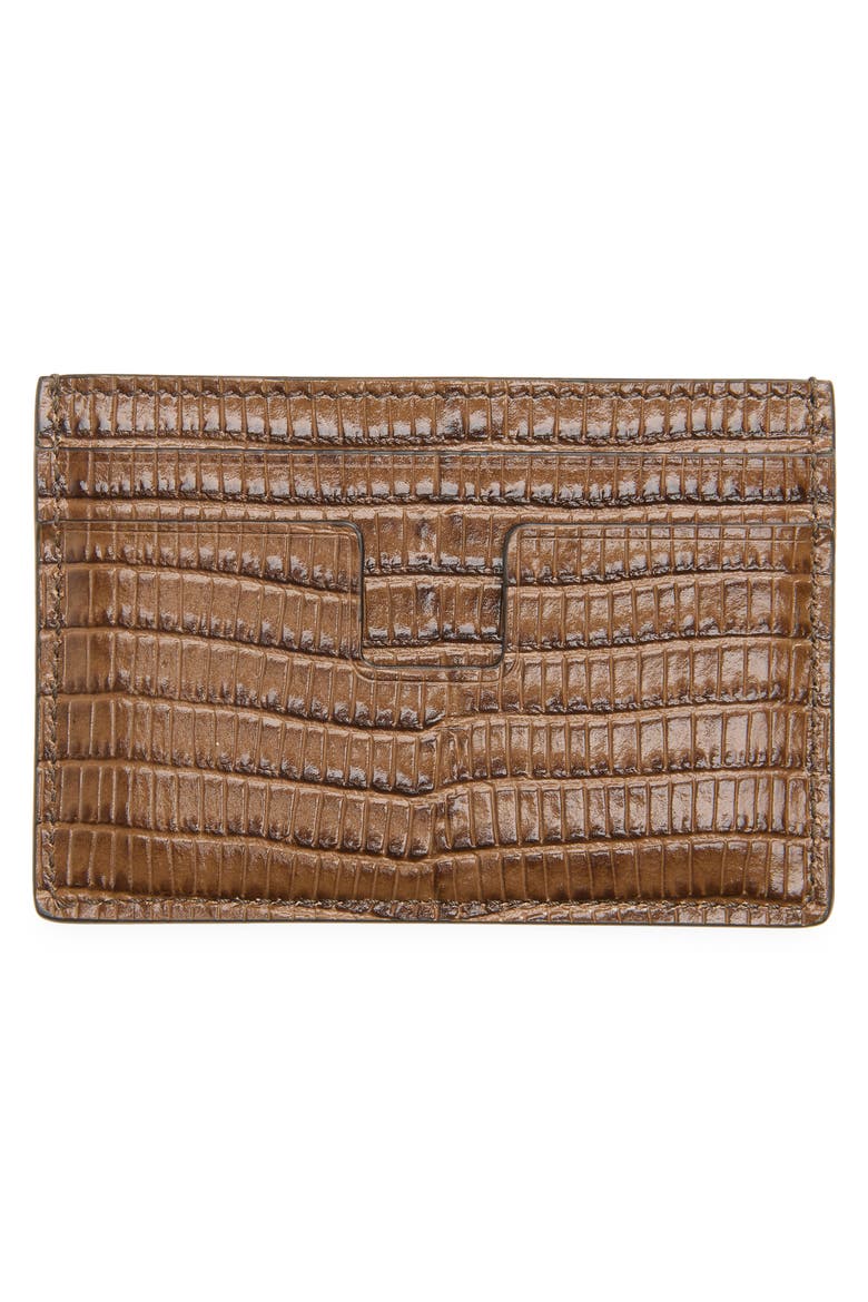 T Line Classic Croc Embossed Card Holder, Alternate, color, EBN CARAMEL