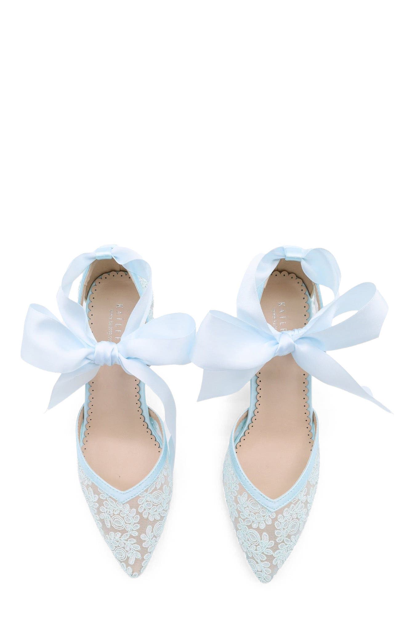 Abby Lace Block Heel with Satin Ankle Tie, Alternate, color, Light Blue