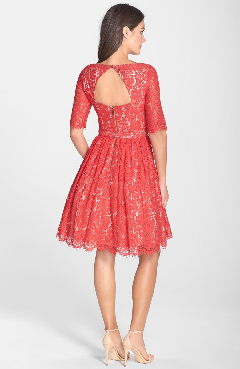 Eliza J Belted Lace Fit & Flare Dress, Alternate, color, 