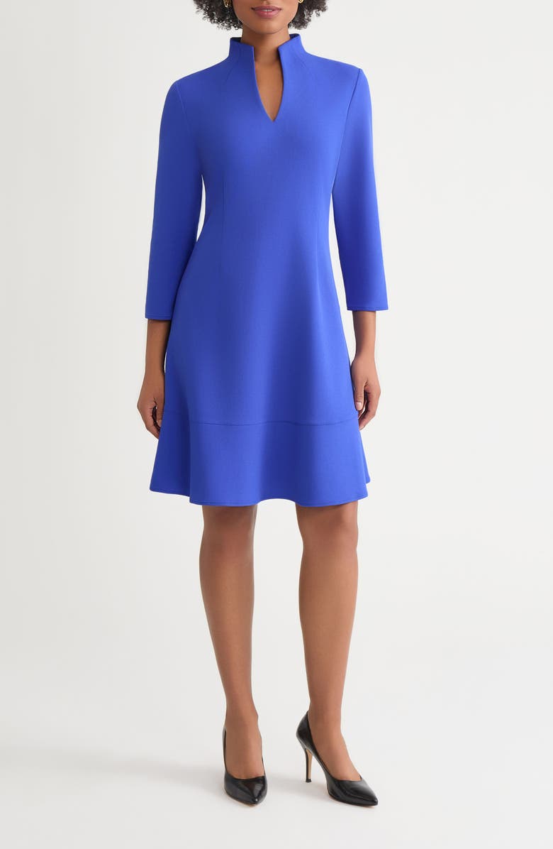 Ming Wang Long Sleeve Stretch Crepe Fit & Flare Dress, Alternate, color, Sapphire Sea