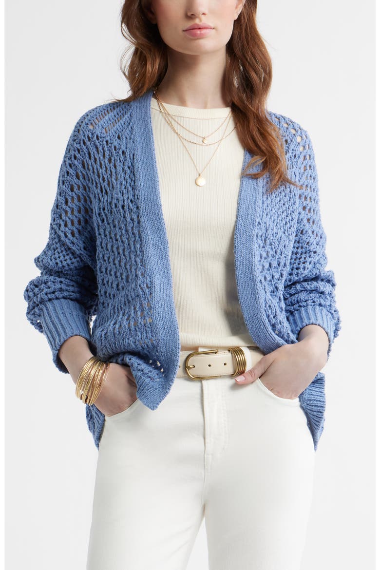 Openwork Slouchy Cotton Cardigan, Main, color, BLUE BEYOND