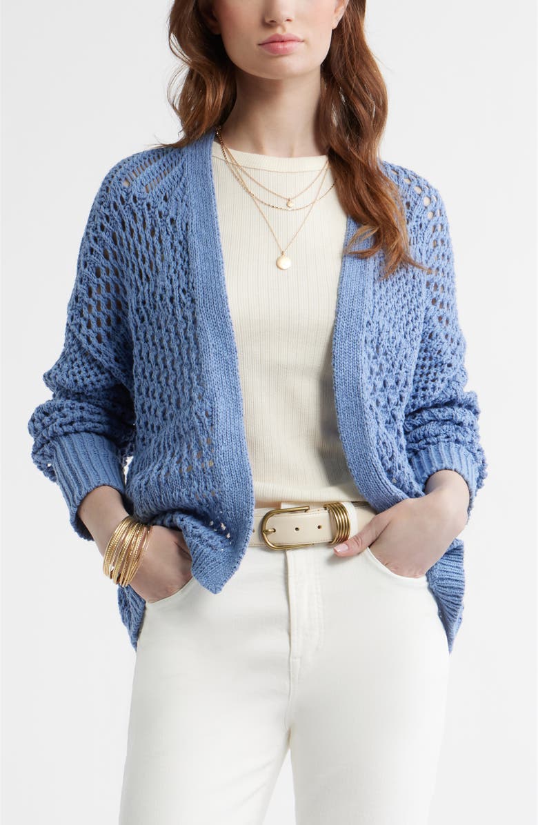 Treasure & Bond Openwork Slouchy Cotton Cardigan, Main, color, Blue Beyond
