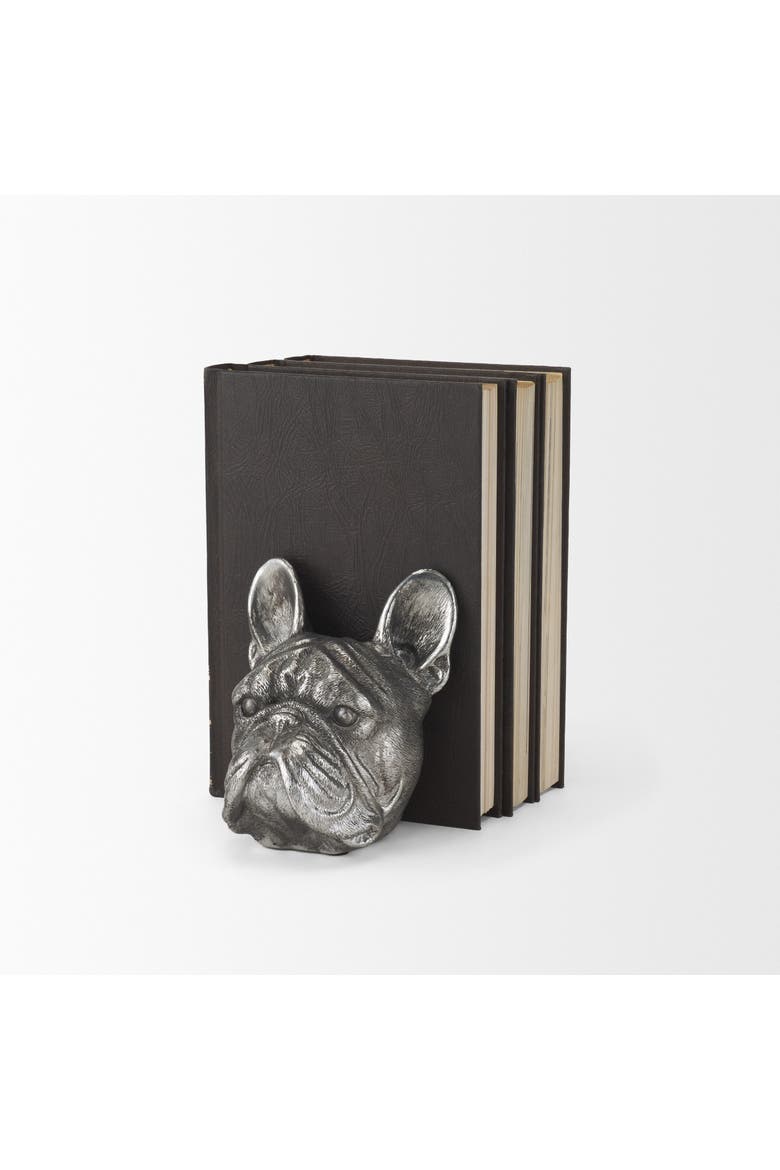 Bruno Set of 2 American Bulldog Bookends, Alternate, color, Metallic Silver
