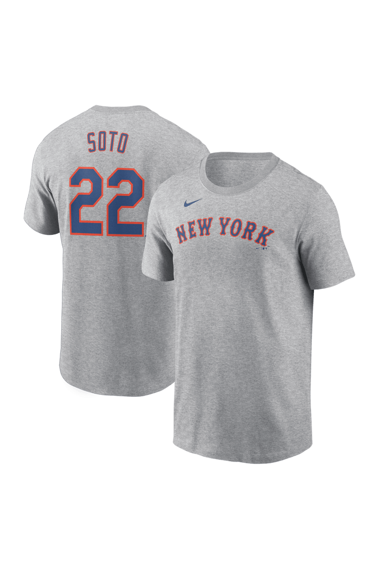 Men's Nike Juan Soto Heather Gray New York Mets Fuse Name & Number T-Shirt, Alternate, color, Heather Gray
