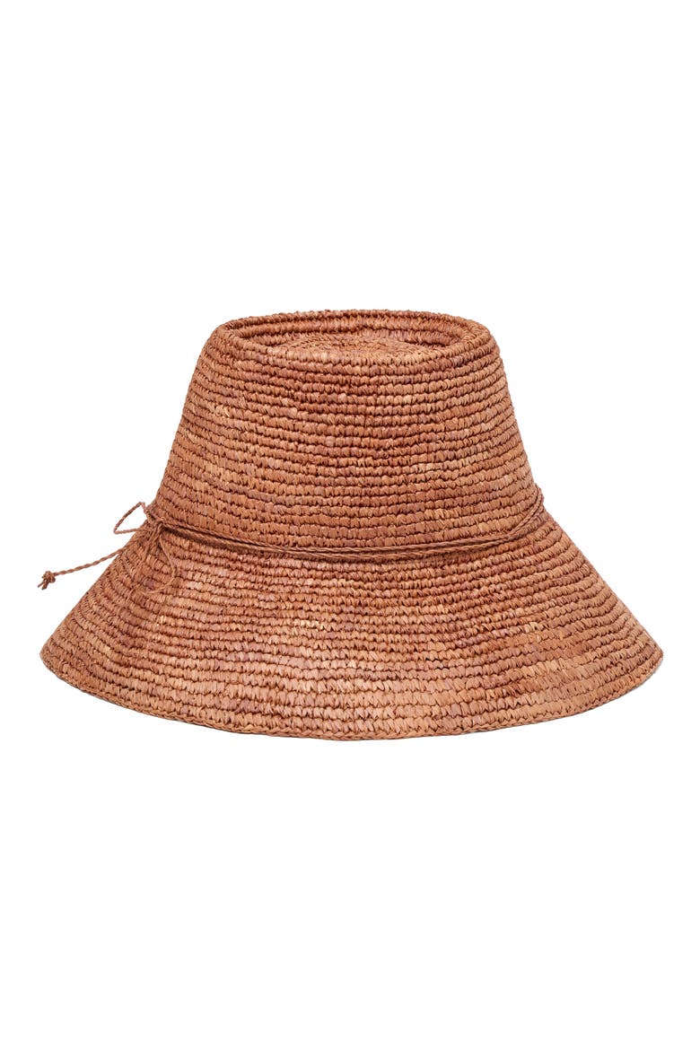 Seville Raffia Bucket Hat, Main, color, BROWN