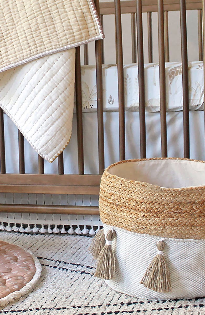 CRANE BABY Round Nursery Storage Bin, Alternate, color, White/ Brown