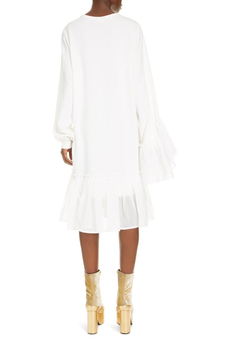 Asymmetrical Ruffle Long Sleeve Shift Dress, Alternate, color, WHITE
