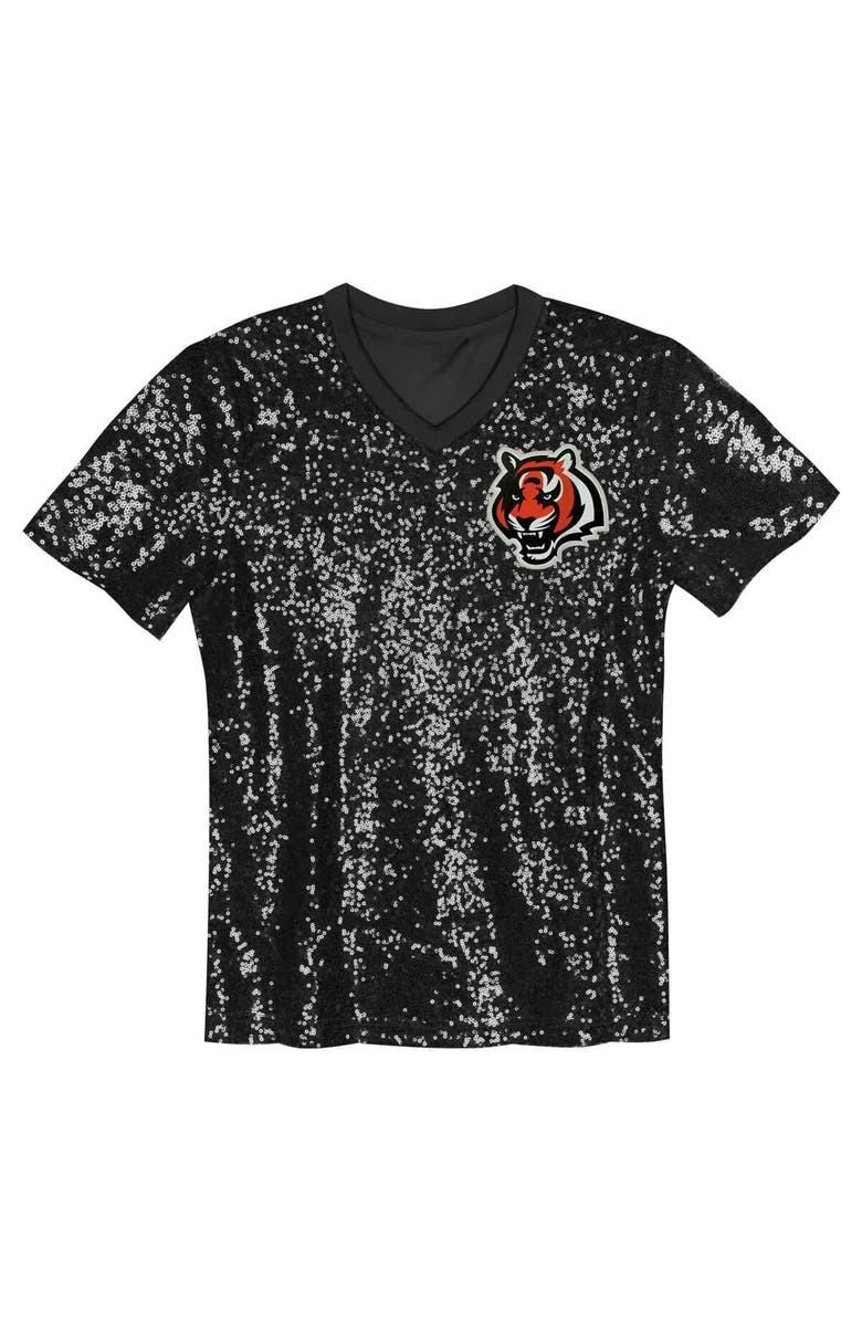 Outerstuff Girls Youth Joe Burrow Black Cincinnati Bengals Sequin V-Neck Fashion Jersey, Alternate, color, Black