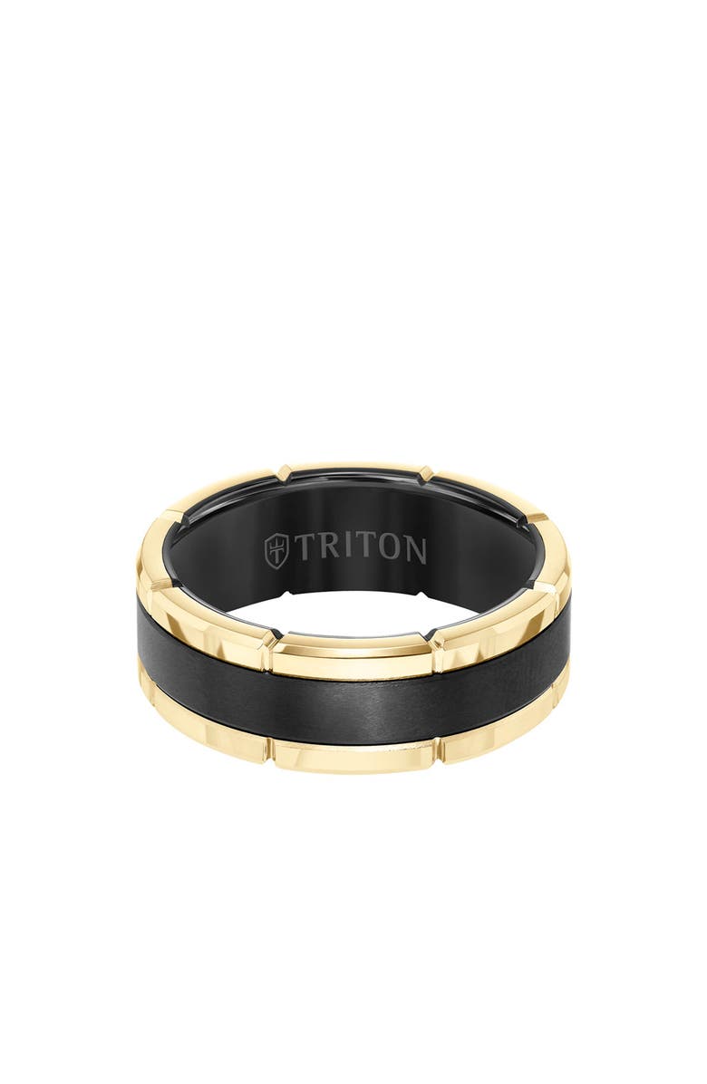 Triton 8MM Tungsten Carbide Ring with Flat Brushed Center and Link Edge, Alternate, color, 