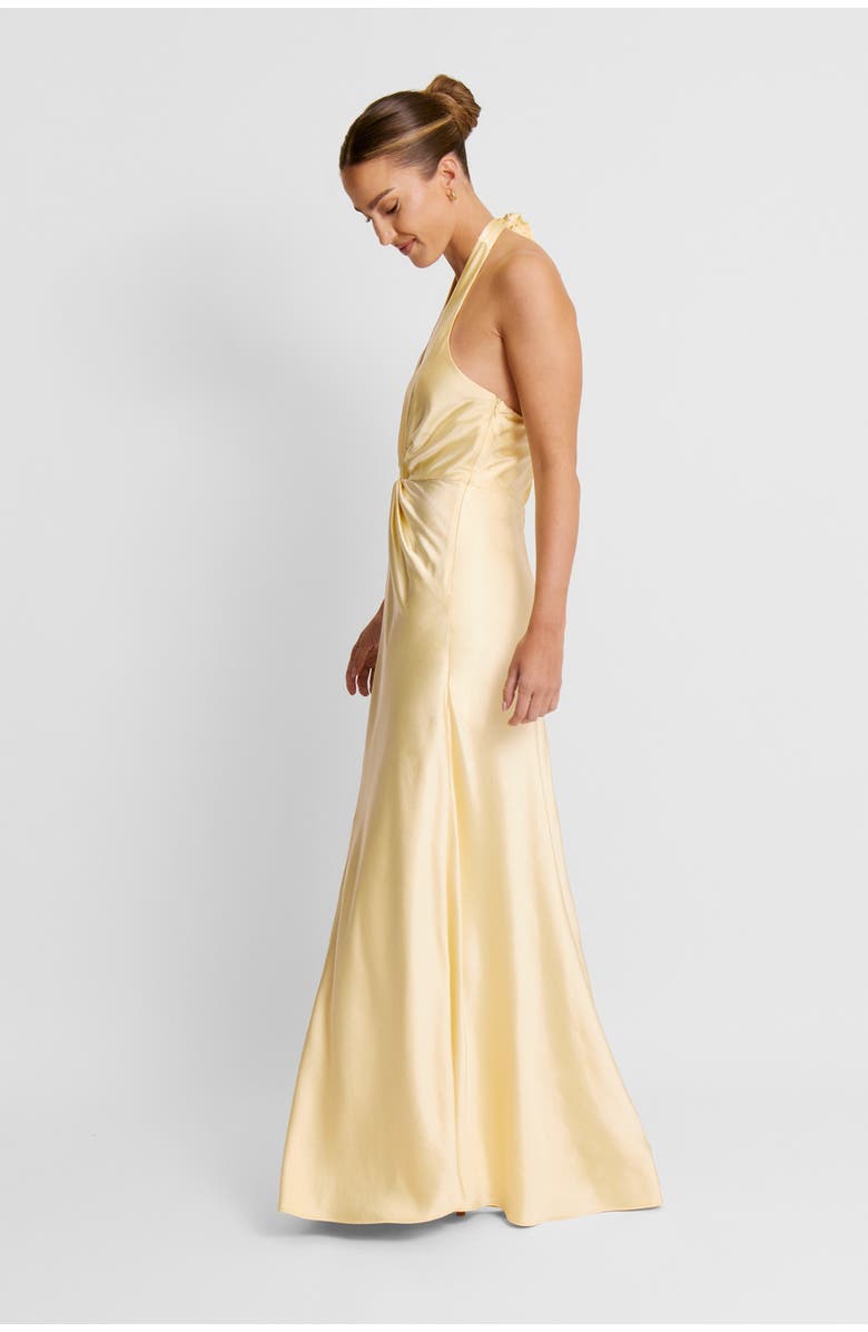 Six Stories Plunge Knot Satin Bridesmaid Dress, Alternate, color, Lemon