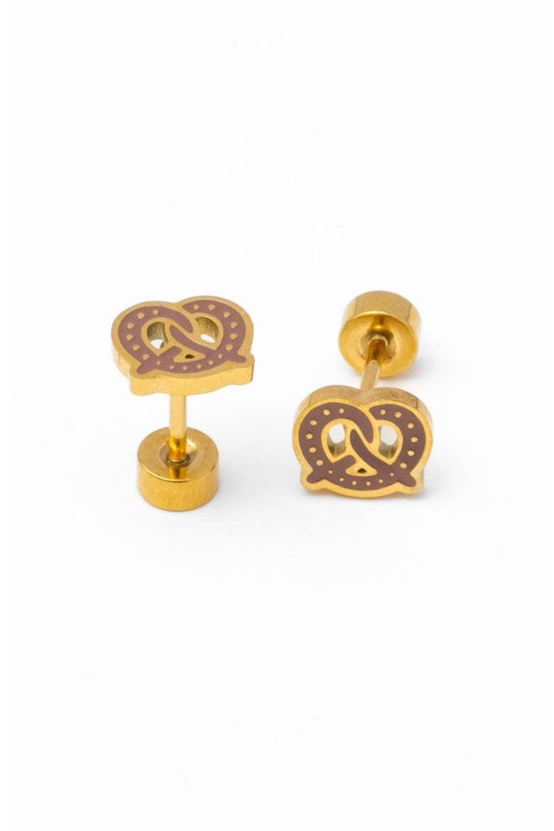 Soft Pretzel Stud Earrings, Main, color, Brown