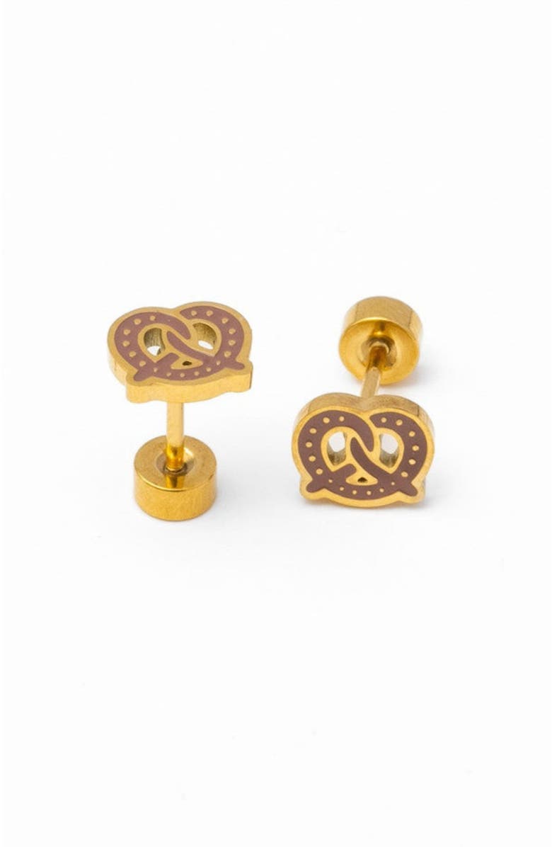 Pip Pop Soft Pretzel Stud Earrings, Main, color, Brown