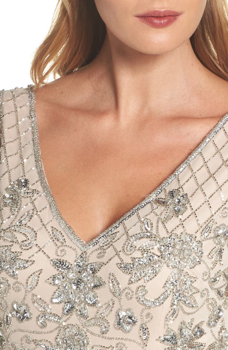 Adrianna Papell Beaded Double V-Neck Gown, Alternate, color, 