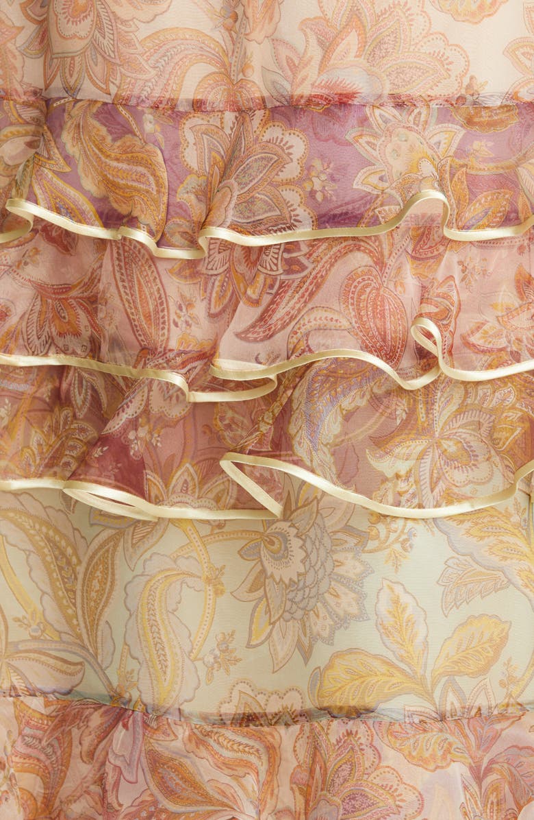 Zimmermann Lucky Paisley Tiered Ruffle Silk Skirt, Alternate, color,