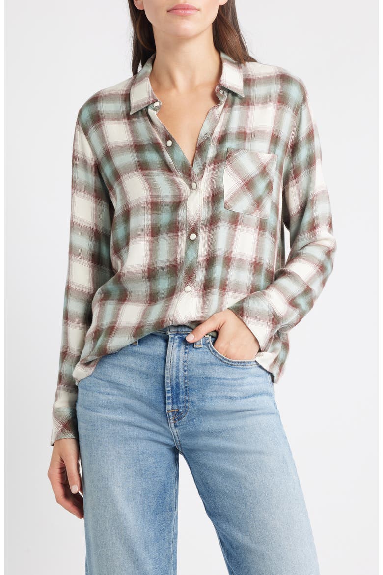 Hunter Plaid Button-Up Shirt, Main, color, BIRCH OLIVE TEAL