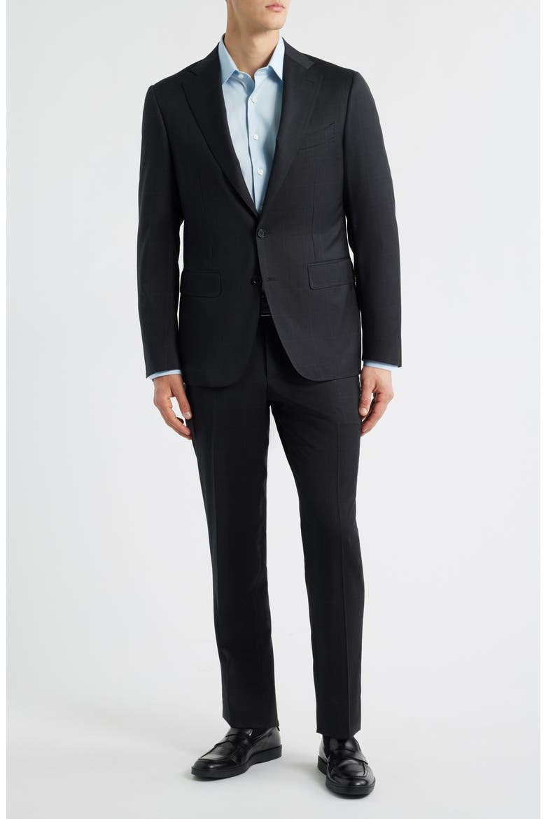 Capri Trim Fit Black Glen Check Wool Suit, Main, color, BLACK