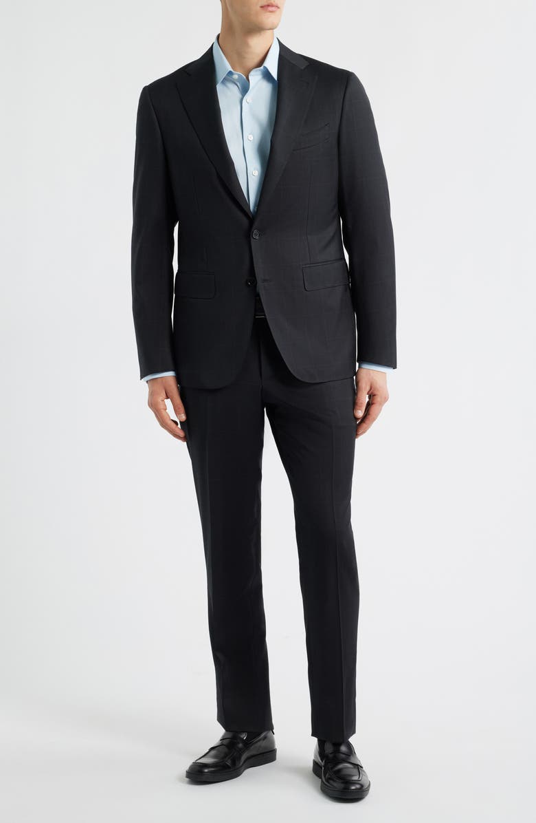 Canali Capri Trim Fit Black Glen Check Wool Suit, Main, color, Black