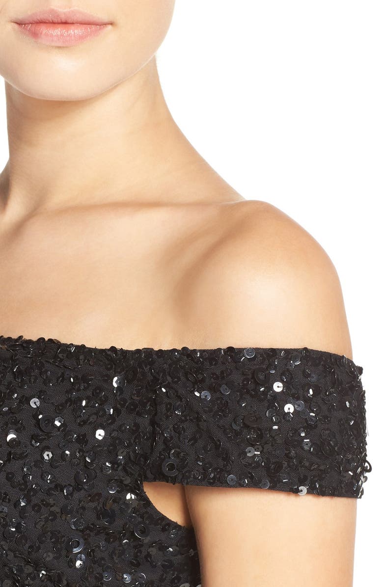 Adrianna Papell Off the Shoulder Sequin Sheath Dress, Alternate, color, 